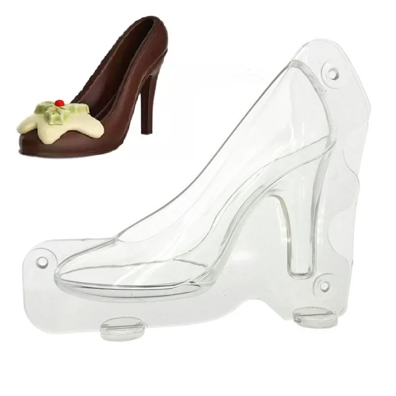 3D chocolate mold high heel shoes polycarbonate plastic chocolate mold for sugar craft wedding cake mold
