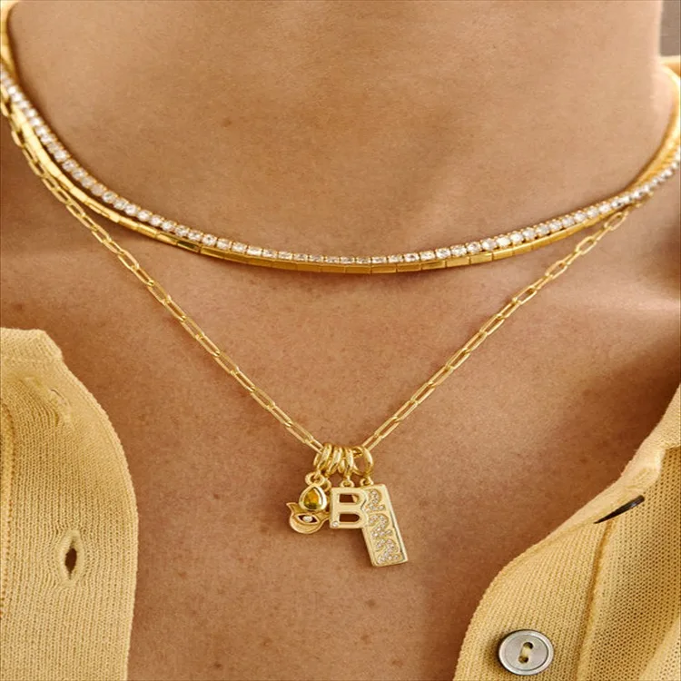 Пользовательские ювелирные изделия из нержавеющей стали 18K позолоченный квадратный номер кулон ожерелье