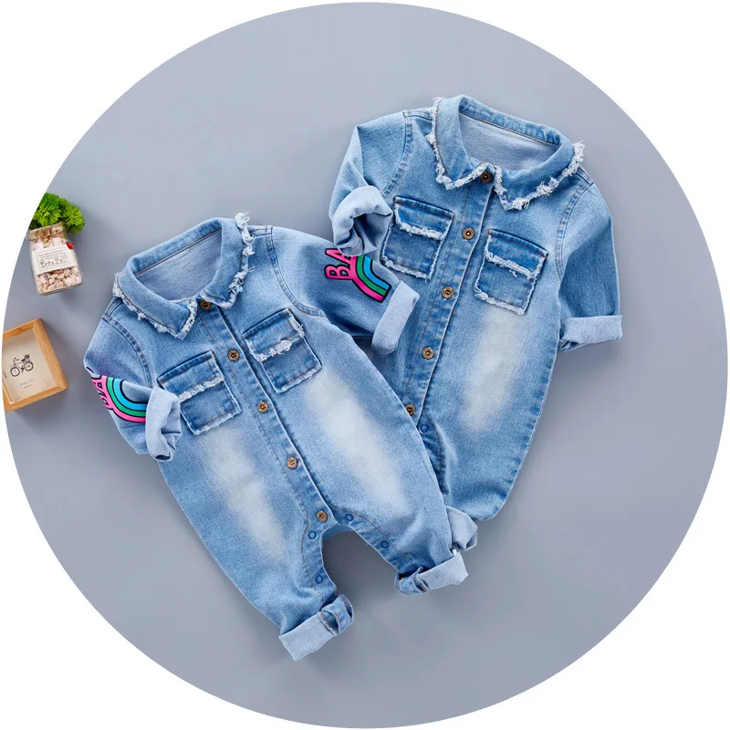 Bulk Buy Infant Clothes Baby Cute Long Sleeve Denim Blank Romper high quality