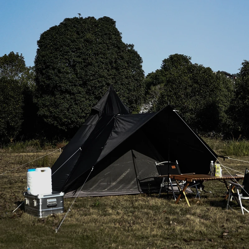 Cheap Outdoor Camping Black Warrior Tent Shade Sunscreen Rainproof Tent Leisure Family Camping Hexagonal Pyramid Tent