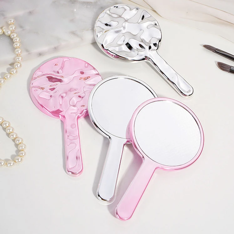 Stylish Silvered Luxury round Handheld Makeup Mirror with Water Ripple Frame Irregular Pocket Mirror-Large or Small Size