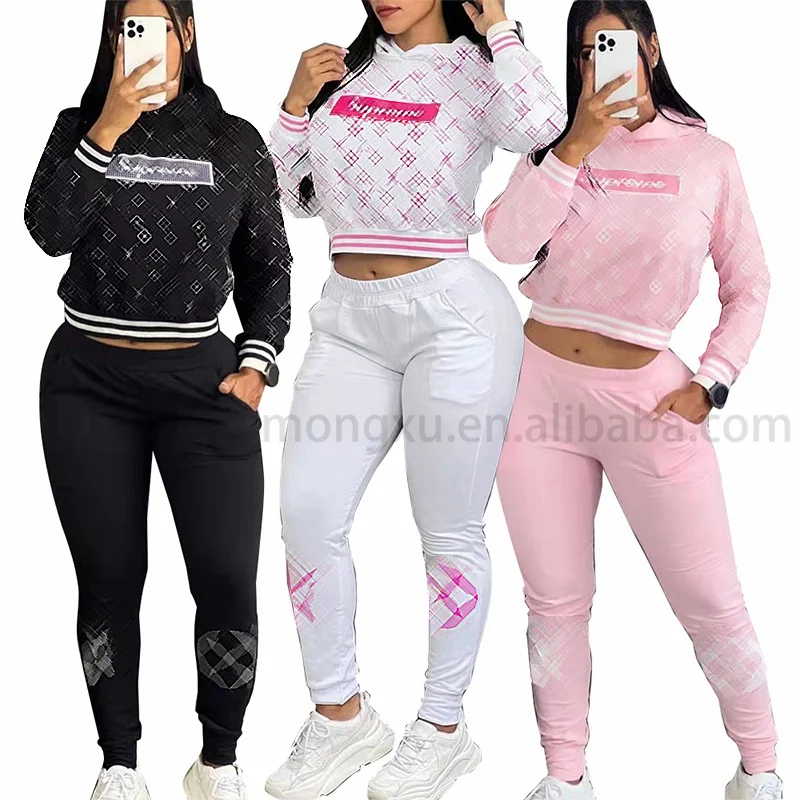 2023 Newest Designer Brand Crop Top 2 Piece Pants Set Casual Tracksuit Sweat Suits Luxury Two Piece Sweatpants And Hoodie Set