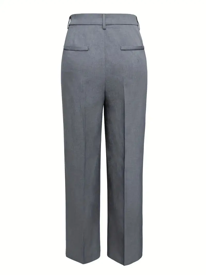 Formal Office Ladies Solid Color Straight Leg Suit Trousers Elegant High Waist Long Pants For Work
