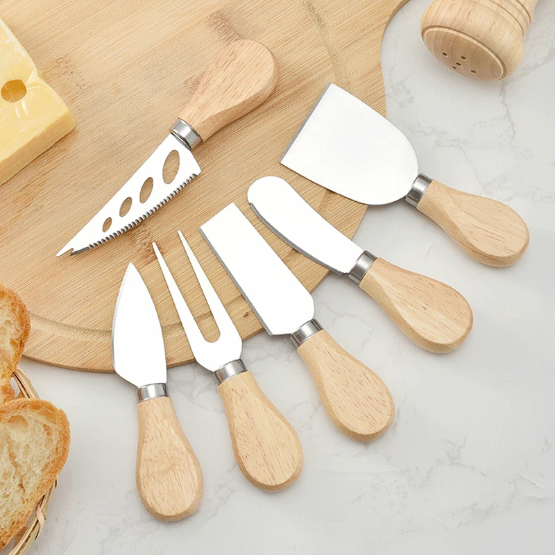 Amazon Hot Selling Wood Handle Cheese Knife Set Stainless Steel Cheese Tools Set