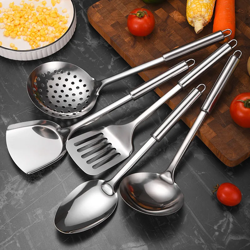 Stainless Steel 410 Kitchen Utensils Spatula Spoon Skimmer Ladle Turner Spaghetti Fork For Pot Home Kitchen Cooking Tools