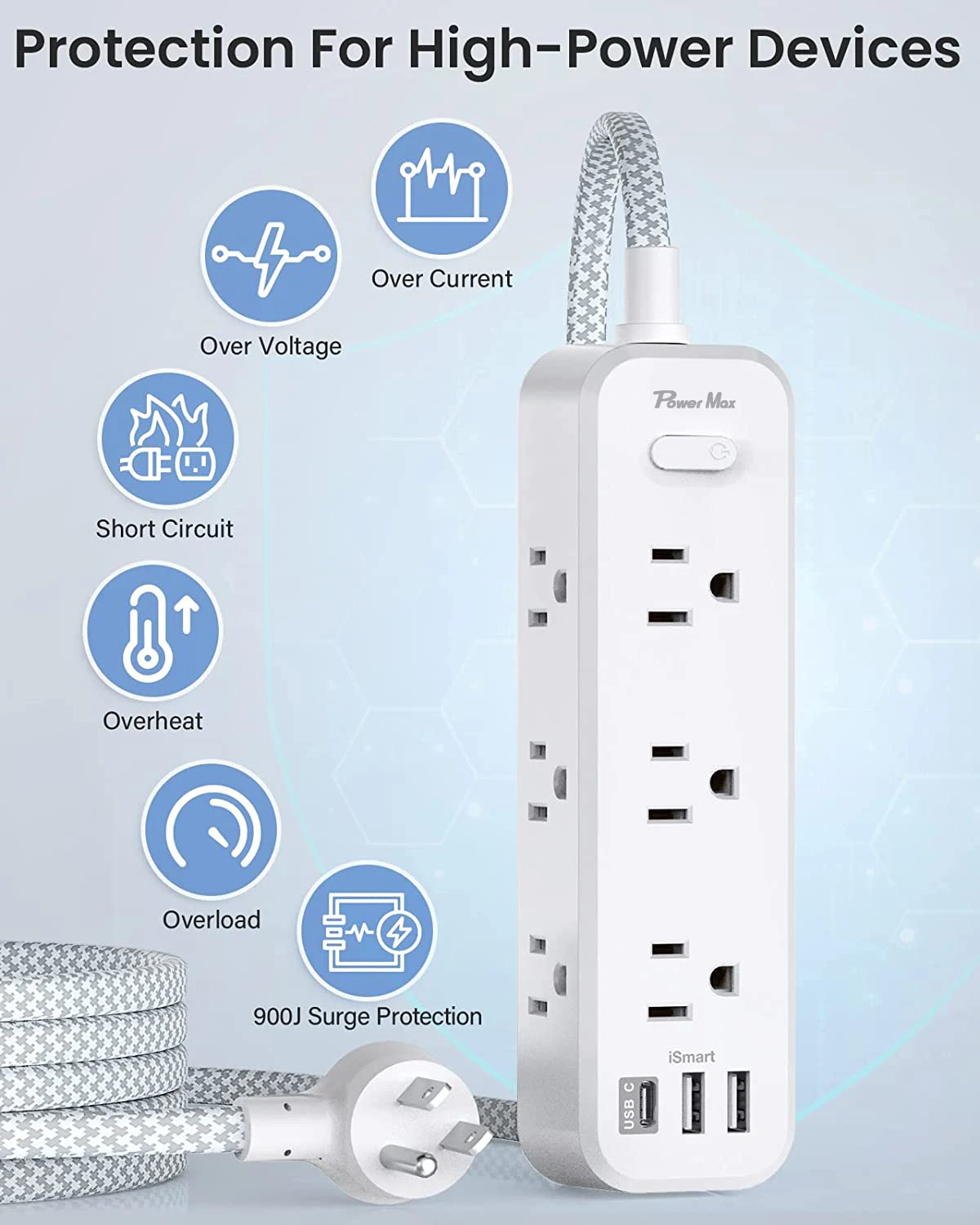 Factory Manufacturer 9 AC Outlets Power Strip Power Bar Surge Board Electrical Accessories for Home Office Dorm