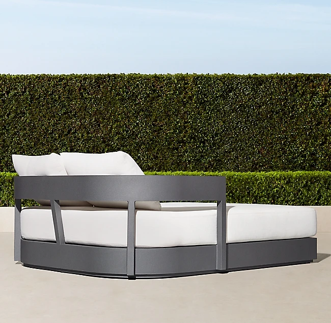 
Brushed Aluminum Adjustable Patio Furniture Beach Chaise Lounge Recliner Sun Loungers bed Black Kim Seat Steel daybed 