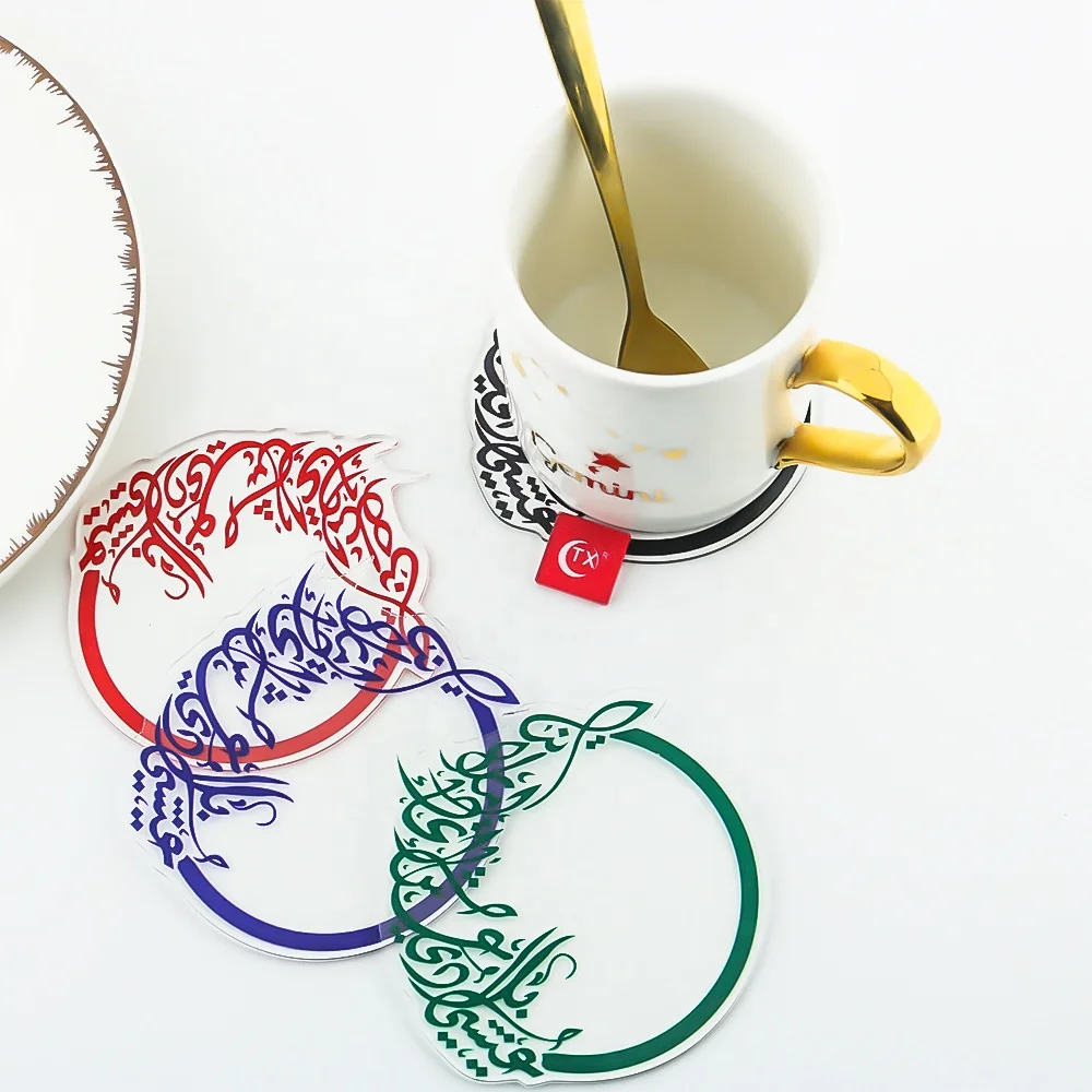 TX Acrylic Arabic Islamic Cup Mats Custom Cup Pad For Home Holiday Decoration Supplier