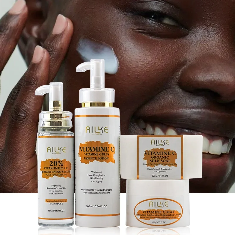 AILKE Organic Niacinamde Face Care Men Women Vegan Best Vitamin C Anti Aging Skincare Set For Dark Skin