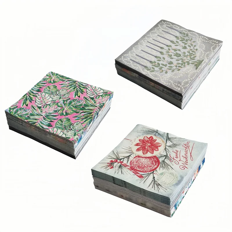 Factory customized 3-layer printed napkins high-quality Christmas napkins