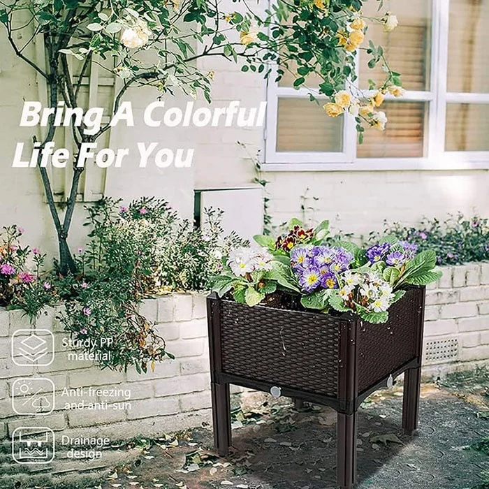 Versatile Space-saving Plastic Planting Box with Water Storage Design Lightweight Portable Raised Garden Bed for Outdoor Plants