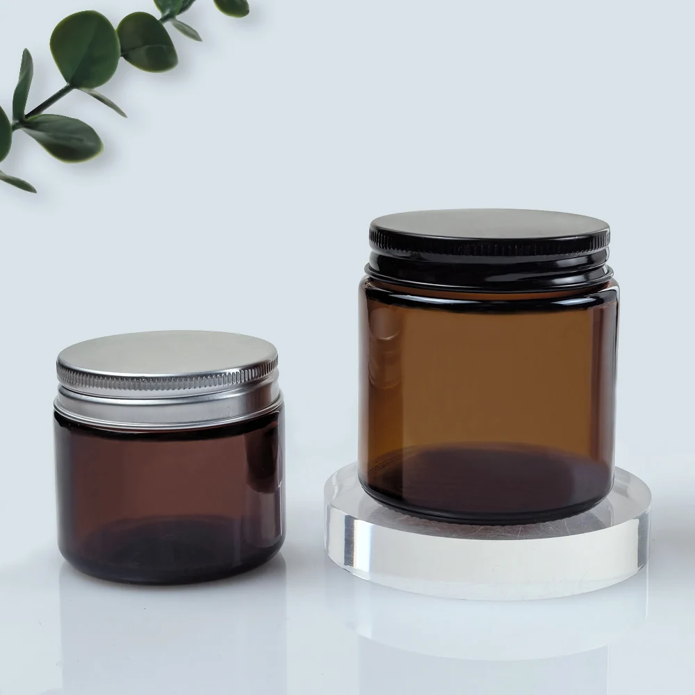 Empty Wide Brown Transparent Candle Jars 100ml 150ml 200ml 250ml 4oz 8oz clear Amber Glass Jar with Aluminum Cap