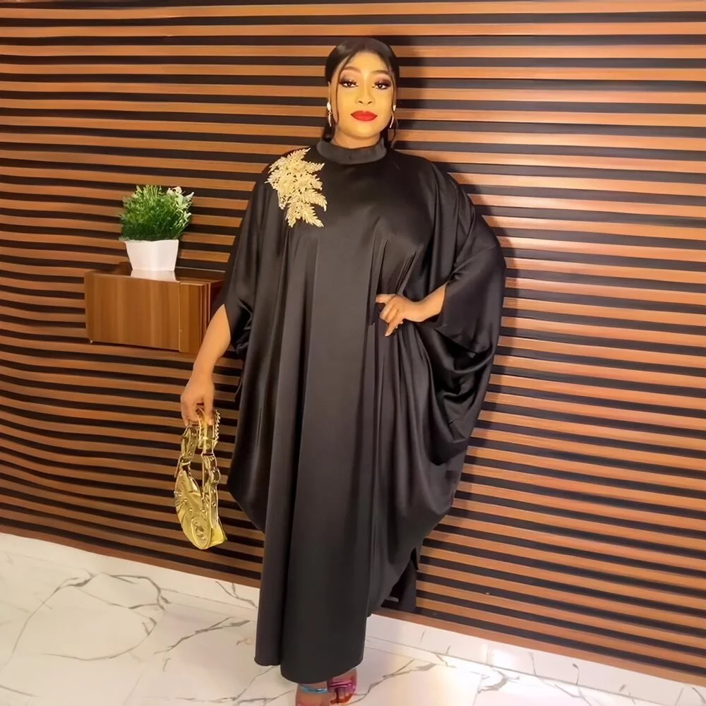 High Quality  East African Clothing rayon African Bazin Embroidery Design Dress Rhinestone embroidery ghana dress styles