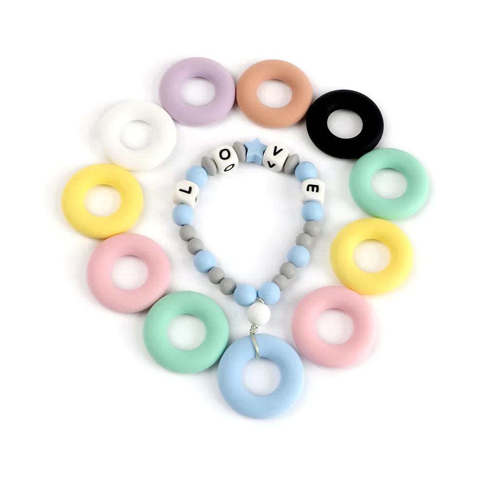 DIY Silicone Beads Bracelet Bangle  Food BPA FREE Pacifier Chain For Baby Chewing Silicone Beads Teething Donut Teether