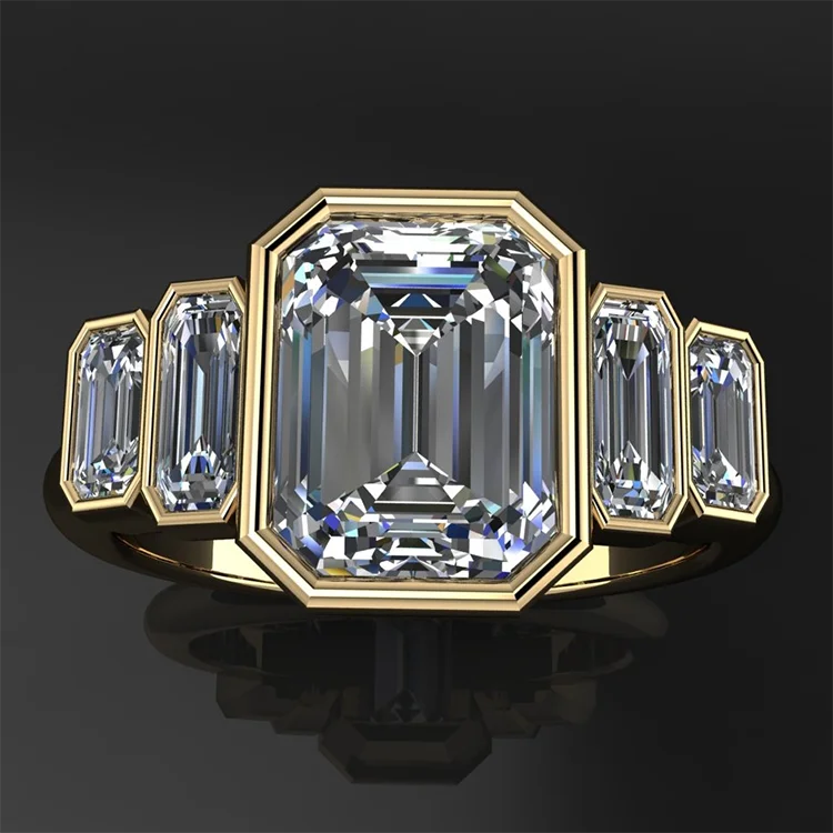 MEDBOO Fine Jewelry 10K Gold 2ct Bezel Setting Emerald Cut 5 Stone Wedding Moissanite Diamond Engagement Jewellery Rings