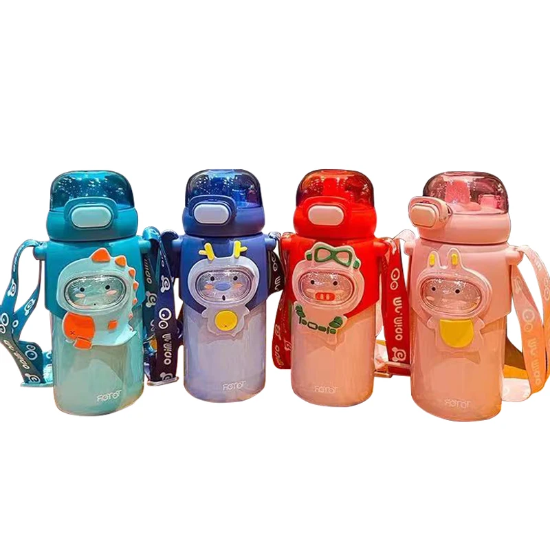 Уличные портативные Мультяшные Милые Чашки для воды с ремешком для учеников прямая соломинка для питья детский термос двойного назначения