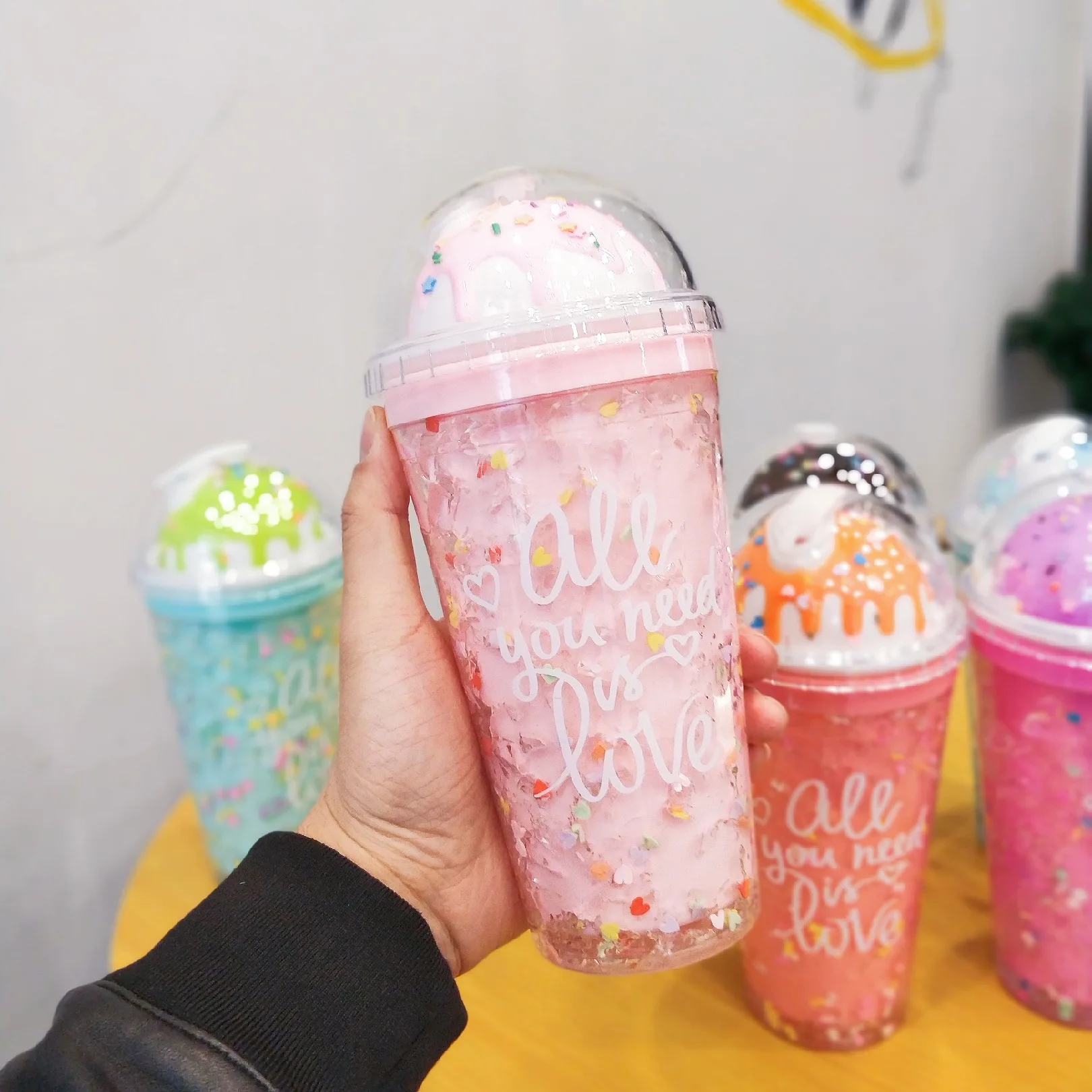 16oz UCHOME biscuits value cute mouse ear tumbler cups summer ice cream double wall plastic tumblers with straw