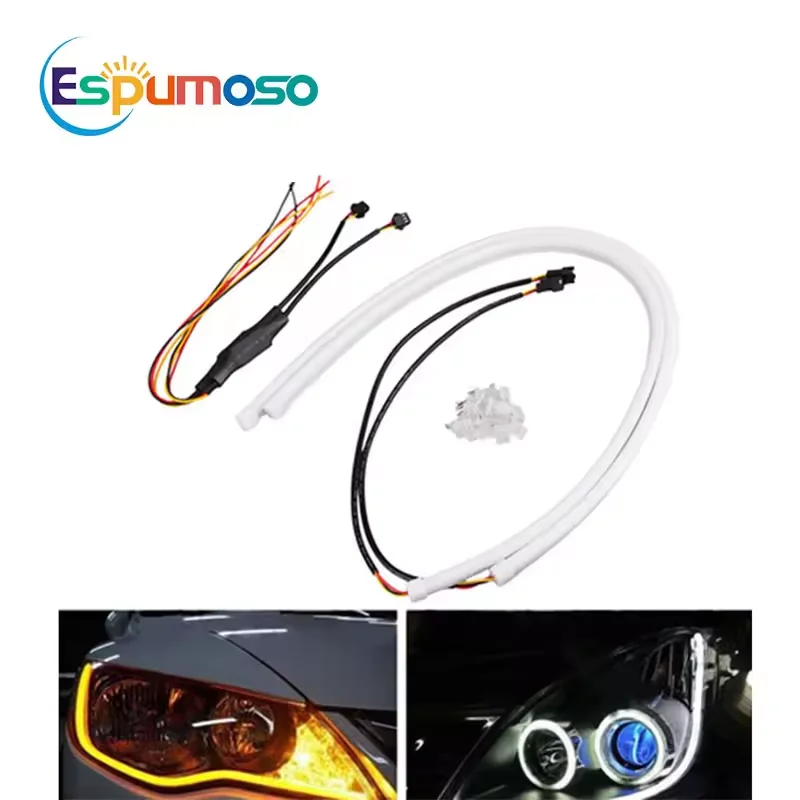 Espumoso Vehicle DRL Flexible 12V Tube Daytime Running Lights 30CM 45CM 60CM White Yellow Led Strip
