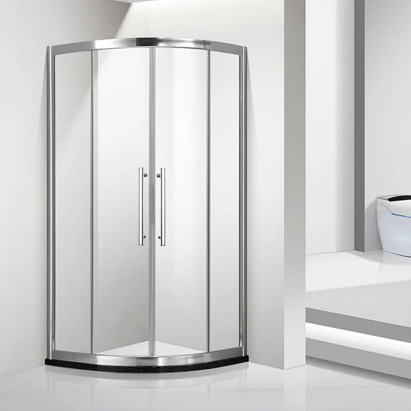 Most Popular Corner Shower Sliding Doors Bathroom Tempered Glass Partition Modern Stainless Steel Curved Shower Cube