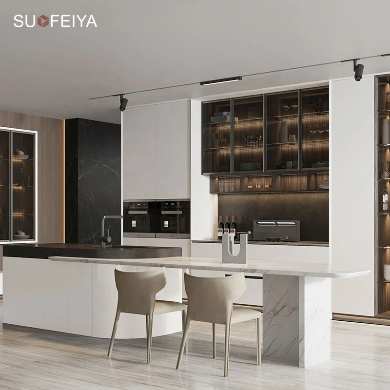Suofeiya Wholesale Euro Home Cupboard PVC Gloss Solid Wood Flat-panel Kitchen Storage Cabinets