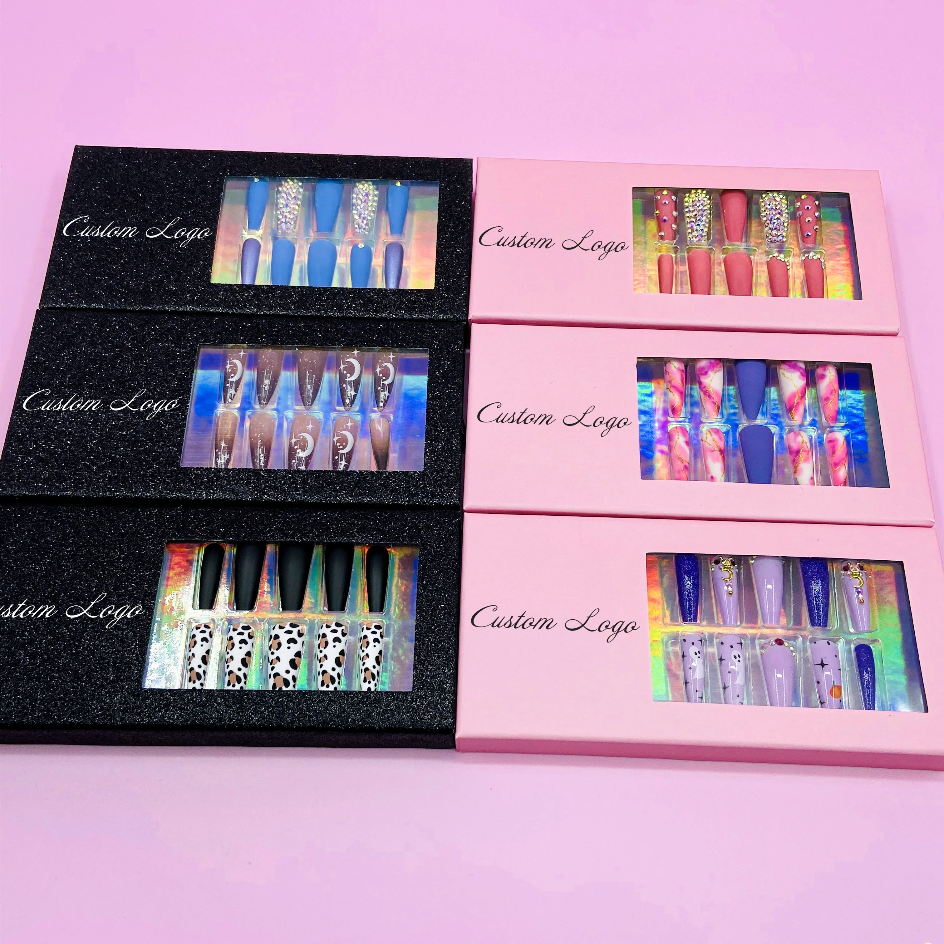 Wholesale Short Cute Press On Artificial False Nails Custom logo Luxury Fake Nails Colorful Matte Ballerina Nails