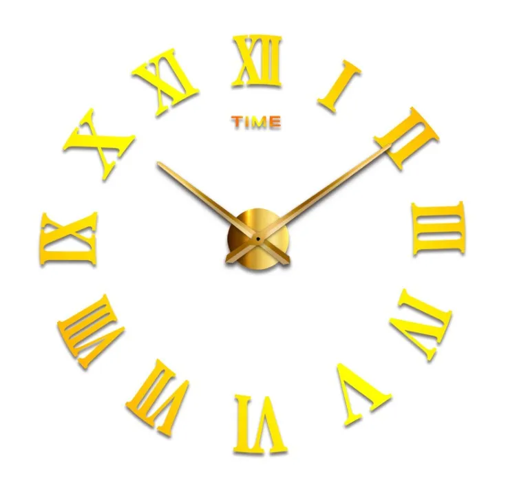 promotion new home decor large roman mirror fashion modern Quartz clocks living room diy wall clock sticker watch