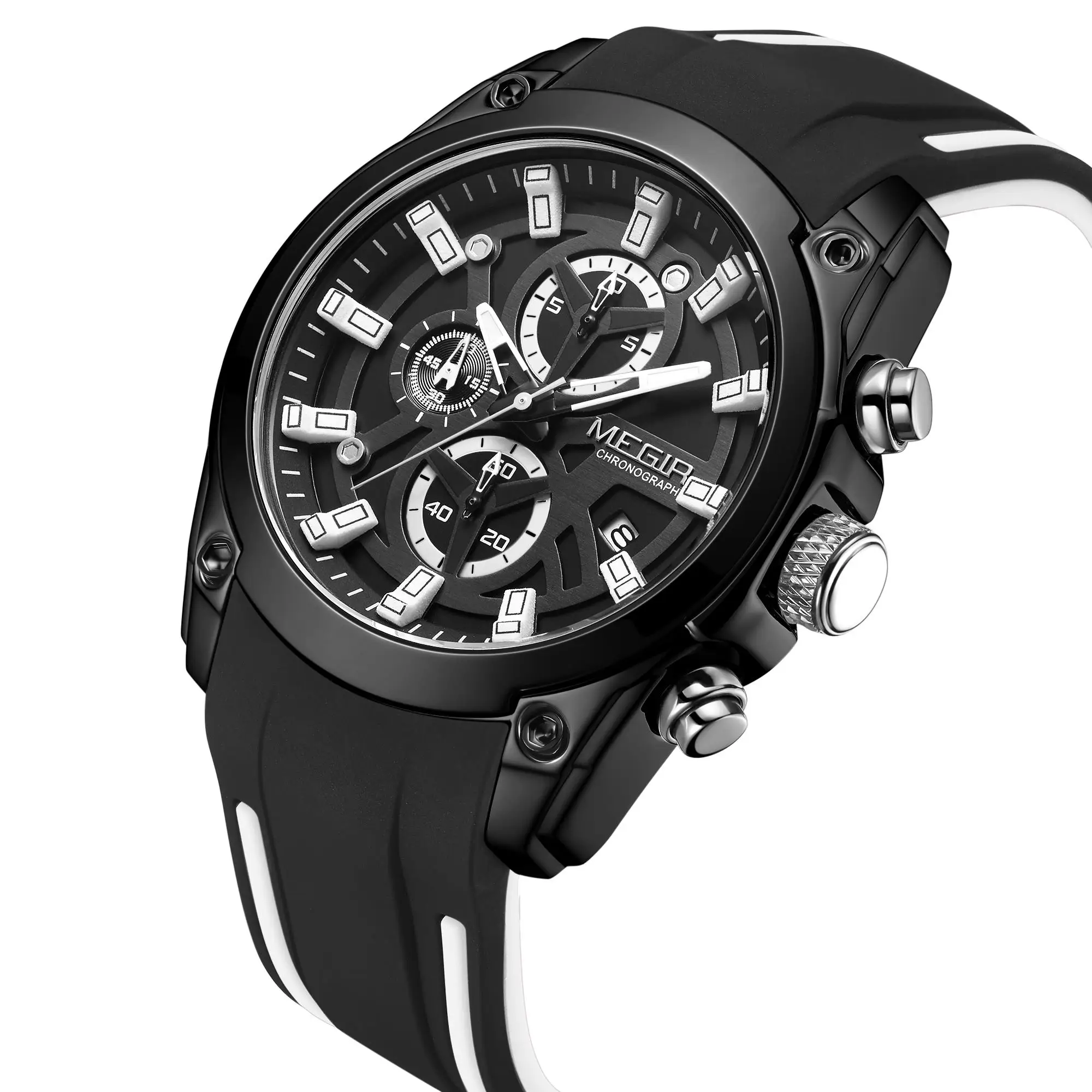 MEGIR 2144 Luxury Brand Military Men Wristwatch Silicone Strap Waterproof Male Date Clock Sports Quartz Watch