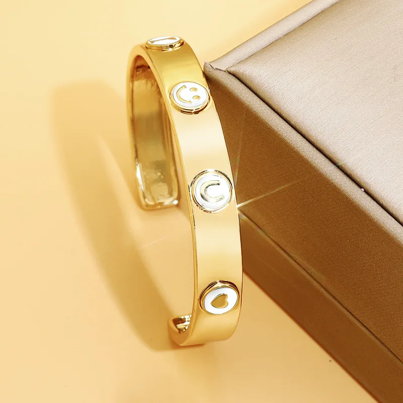 Rainbow Gold Plated Friendship Bracelet Colorful Emojis Bangle Enamel Smile Face Cuff Bangle Bracelet For Women