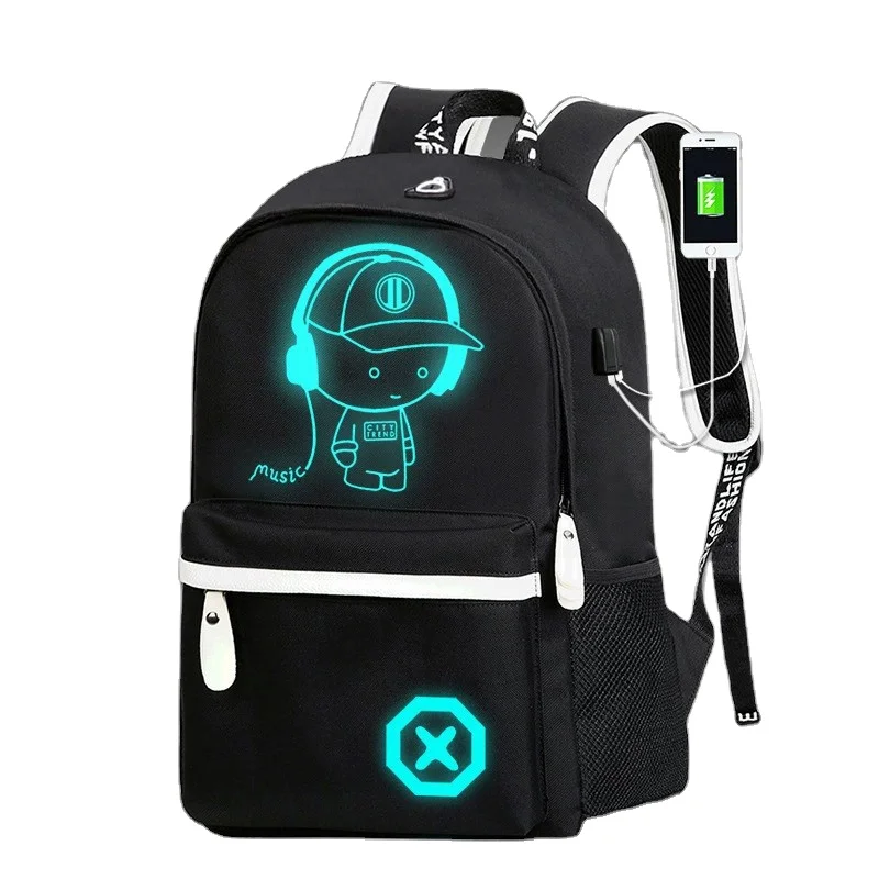 Luminous  Large Capacity Anti-theft Travel Laptop Backpack Teenager Bookbags College School Bags with USB Charger