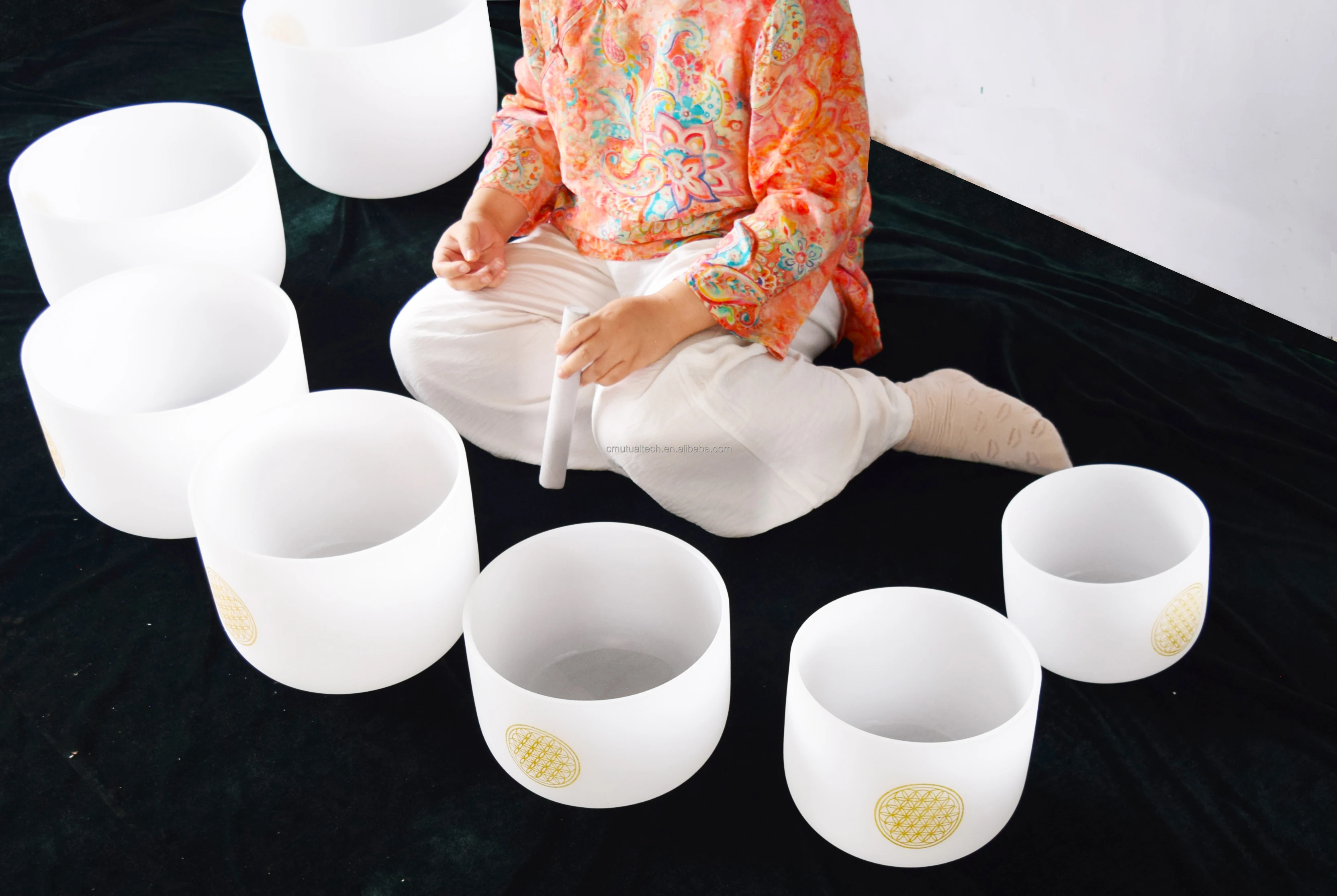 Life Flower Chakra Singing Bowl  Set  432 HZ Color gradient 7pcs of 6-12inch Crystal Singing Bowls for sound healing