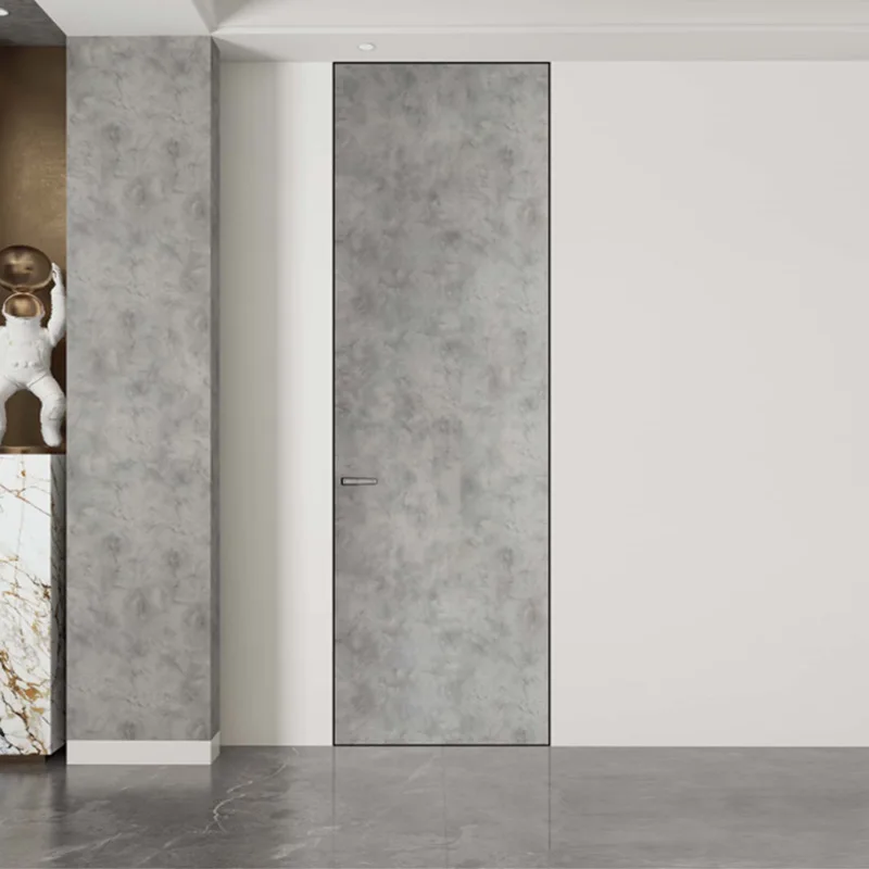 Customized Aluminum Wood Flat Solid Wood Slab Door Invisible Door Frameless Narrow Edge Hidden Bedroom Micro Cement Set