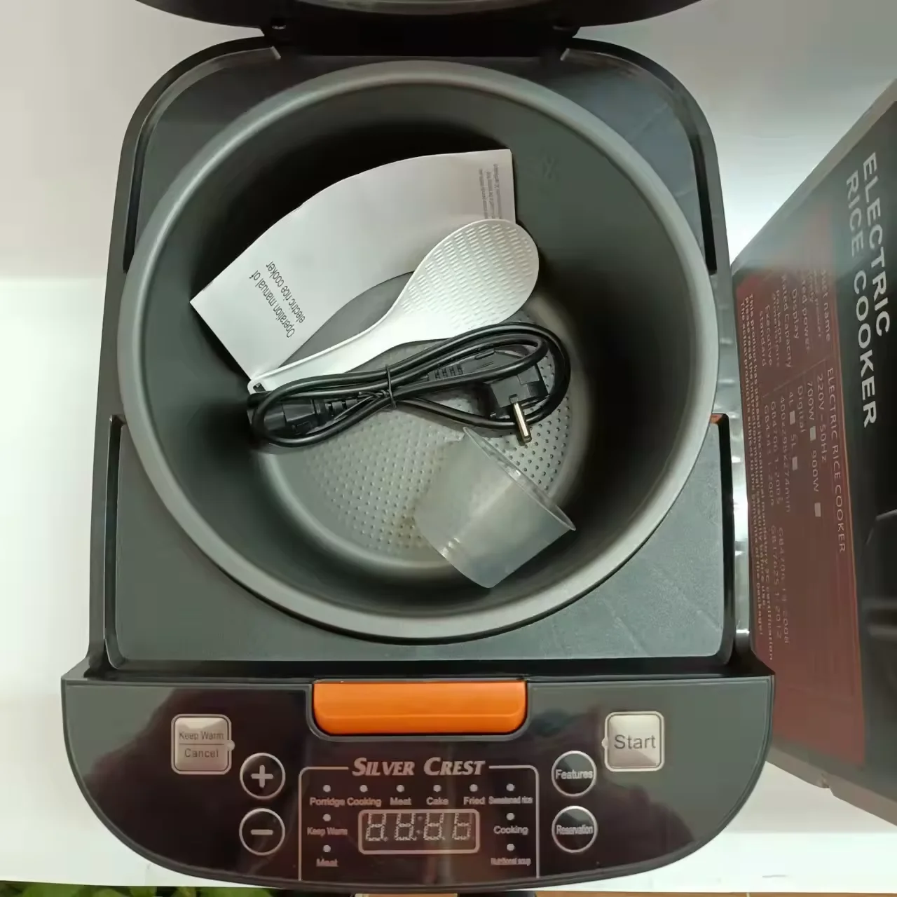 900w Household Super-capacity Rice Cooker Square Baket Silver Plastic Guangdong CREST Multi-function Electric 5L 5 L 220 Oem