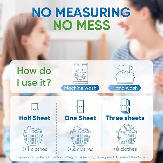 Fresh Linen Scent Washing Detergent Strips, Compact Lightweight Liquidless Eco-Friendly Hypoallergenic Portable Soap Sheets