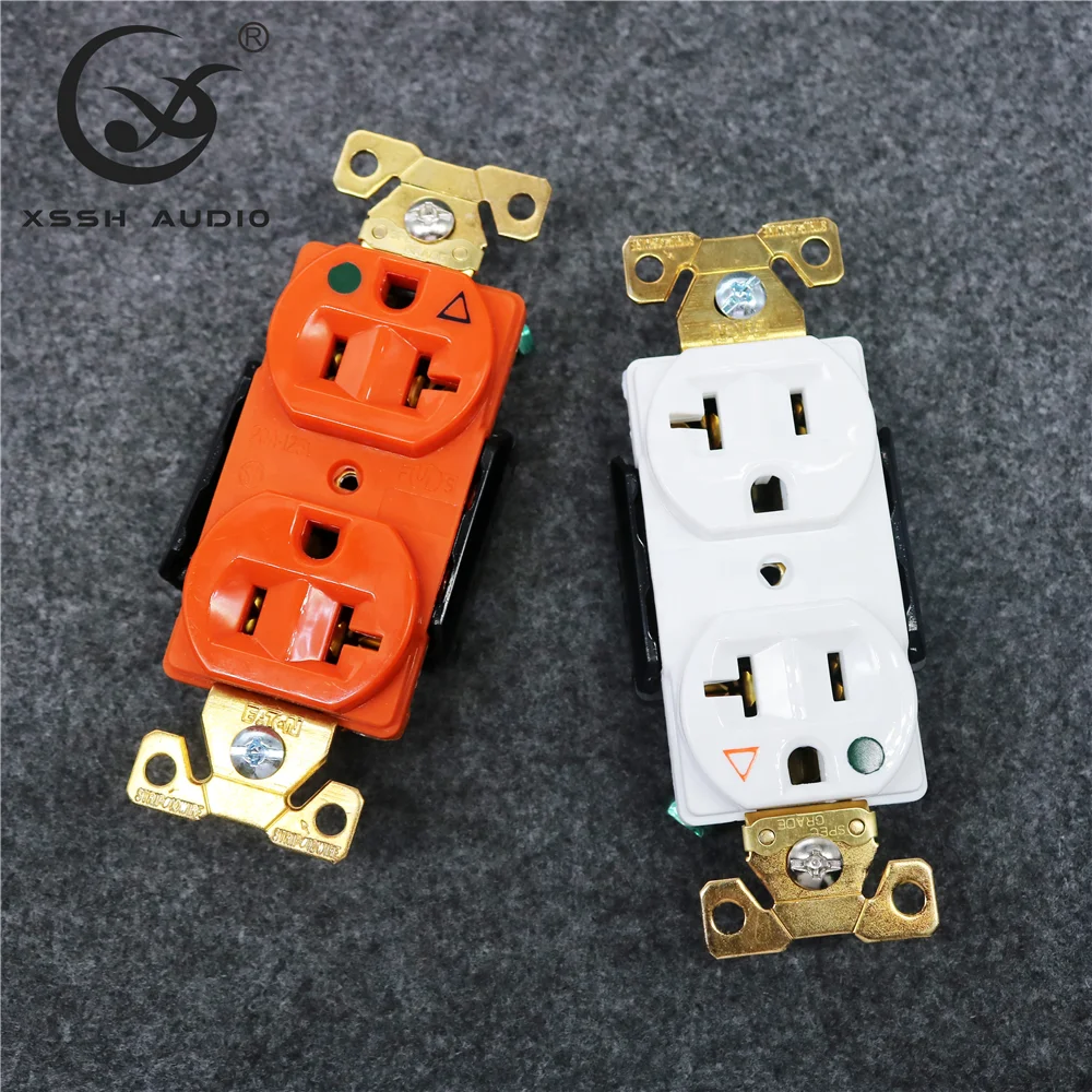 3 Pins Outlets YIVO XSSH Audio HIFI DIY OEM ODM Red Copper Hospital Grade DUPLEX Receptacle 20A US Power Electric Plug Socket