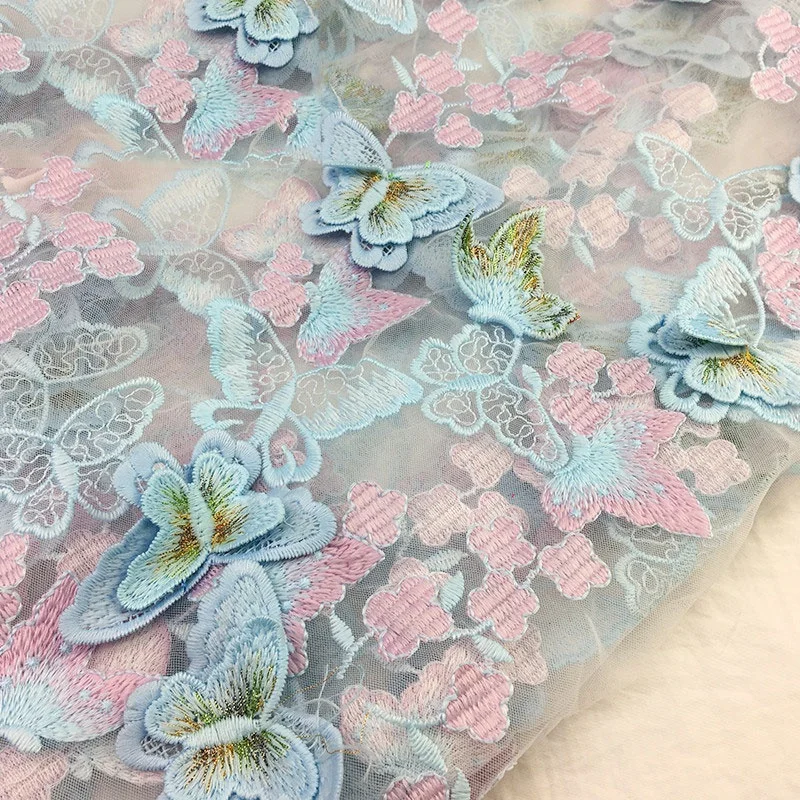 
butterfly high quality milk silk 3d lace fancy wedding dress embroidery fabric 