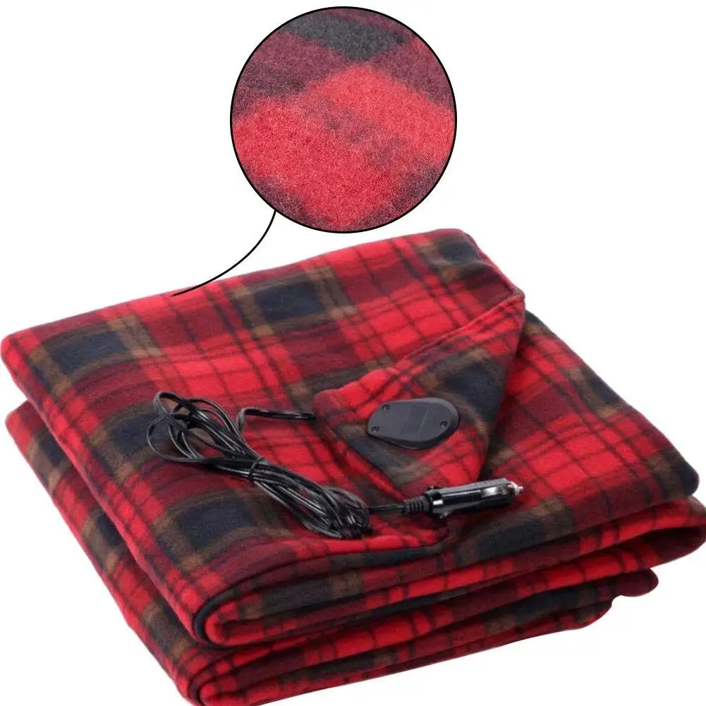 Fleece Plaid heated car blanket, Car Electric Blanket 12V Plush Heated Blanket for travel