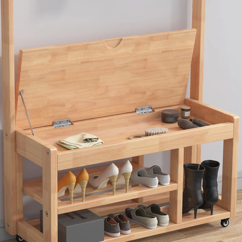 Removable Living Room Free Standing Coat Rack Hall Tree With Bench And Shoe Storage