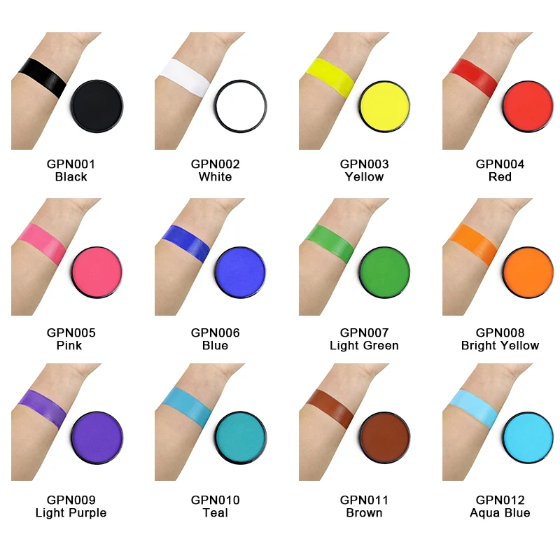 GP Non-toxic vegan water based professional face body paint cake washable body painting supplies for Halloween cosplay makeup