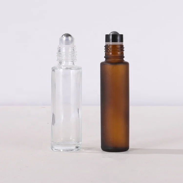 15 ml clear frosted amber matte amber glass tubing roller bottles with stainless steel and bamboo lid