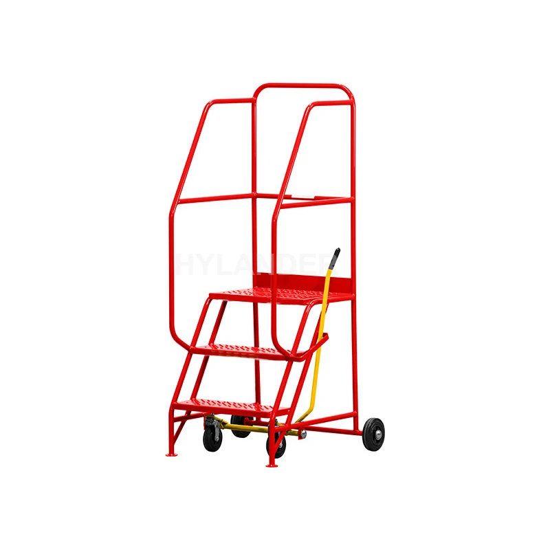 Warehouse supermarket portable step moveable stair rolling mobile ladder safety platform ladder 3 step