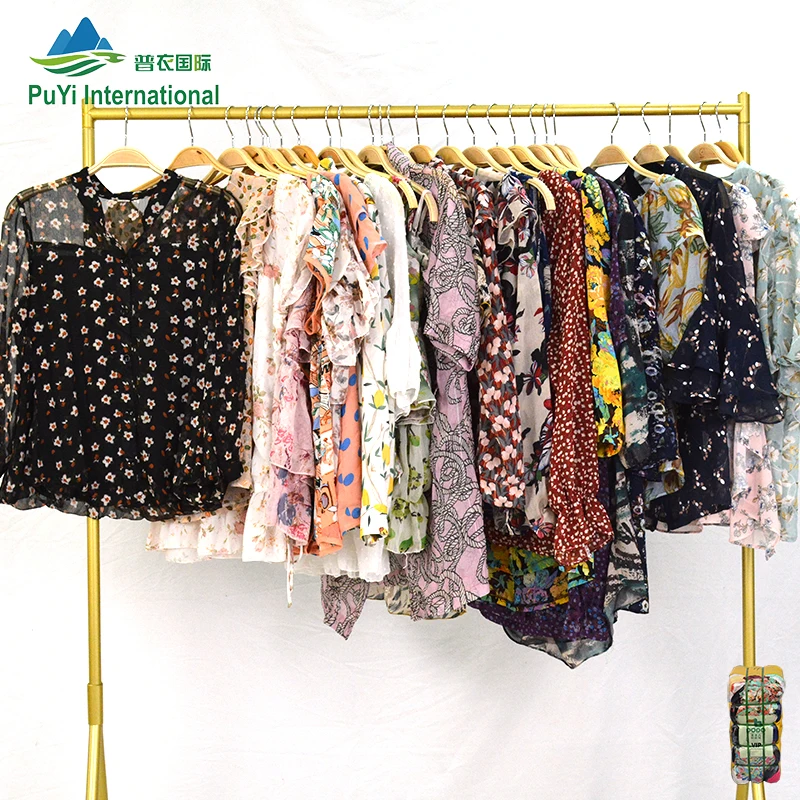 Женская шифоновая блузка с принтом шелковая рубашка Корейская б/у одежда тюки для одежды 2022 кг