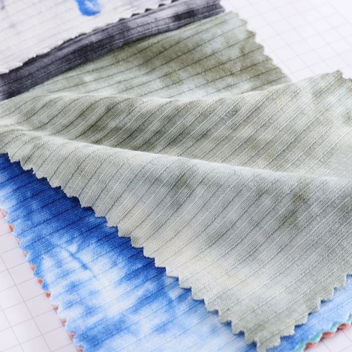 190g cotton/polyester blended rib T-shirt vest top sweater stretch knitting thread tie-dyed fabric