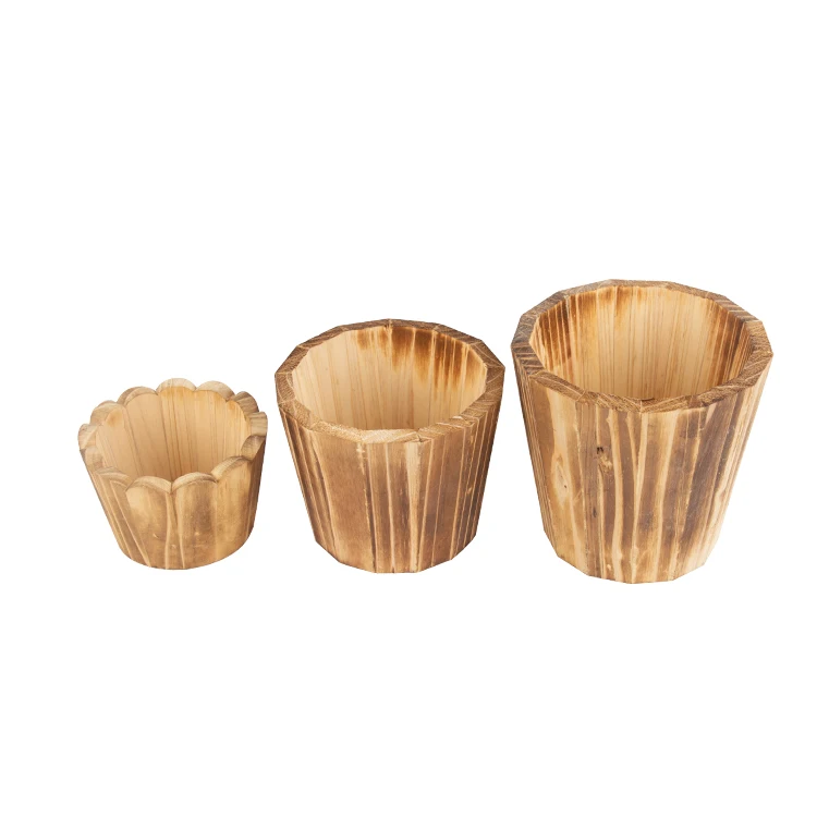 Garden Wooden Barrel Set of 3 Indoor Outdoor Wine Barrel Whiskey Planters Wooden Planter Wooden Bucket