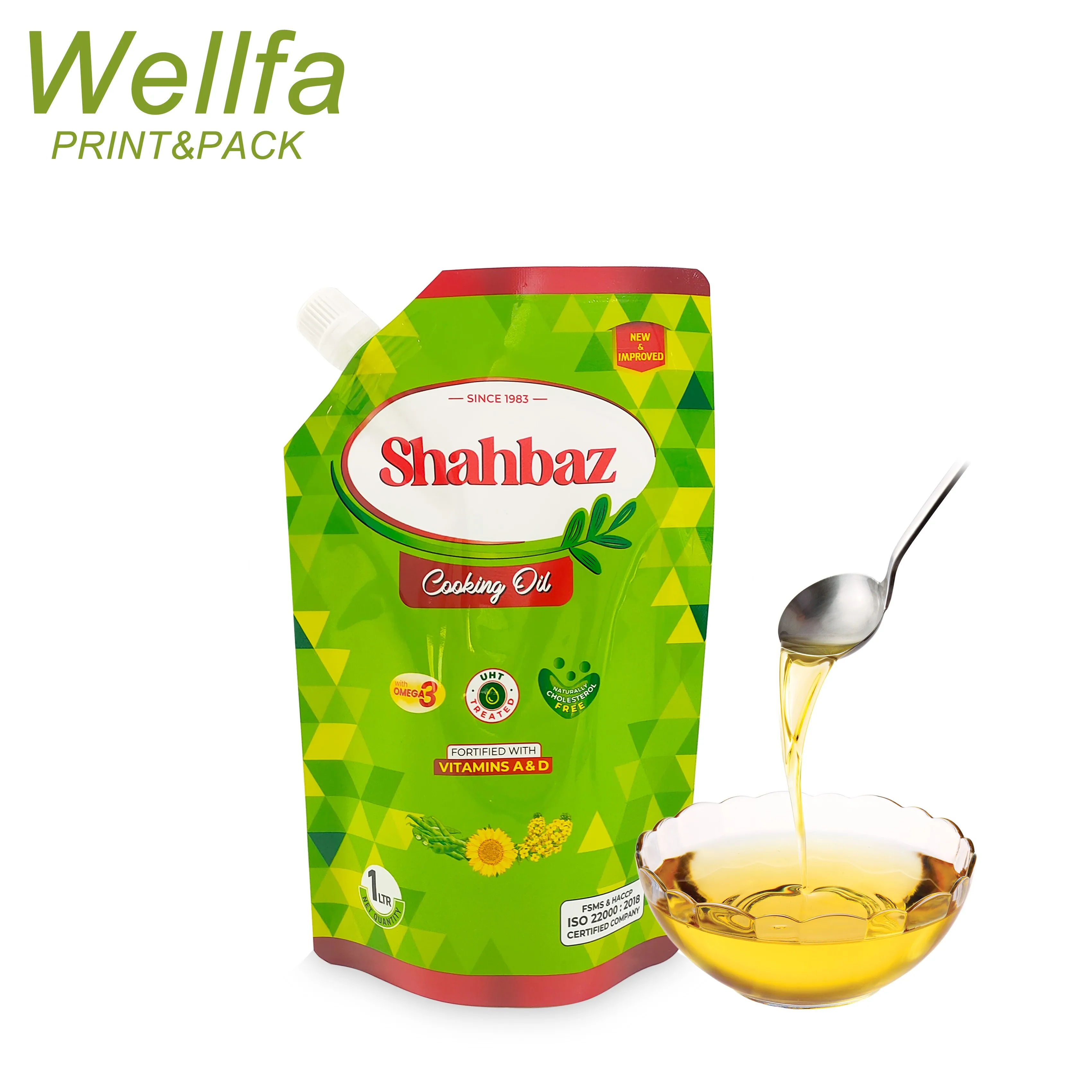 Doypack Edible Olive Coconut Sunflower Oil Refill Bag Food Packaging 1 Liter Spout Pouch Cooking Oil Packaging