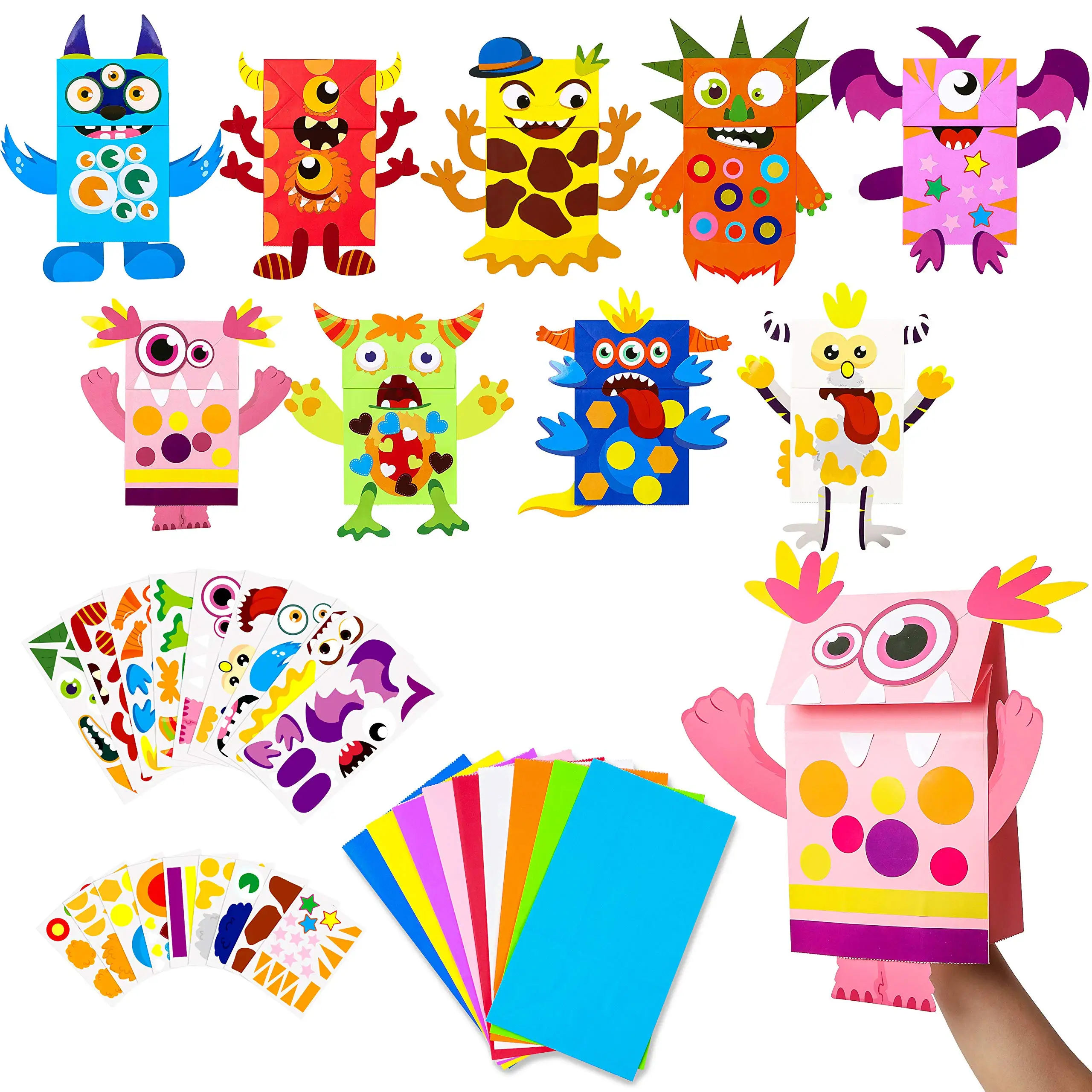 Custom Pretend Party Supplies Monster Education Toy DIY Handmade Art Craft Paper Puppet Kits