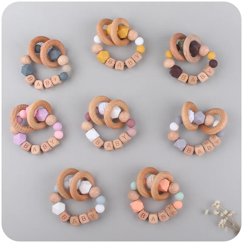 Custom Bracelets Teether Teething Ring Baby Toys Beech Wooden Natural Soft Toy No Varnish Wood With Beautiful Wood Texture H6818