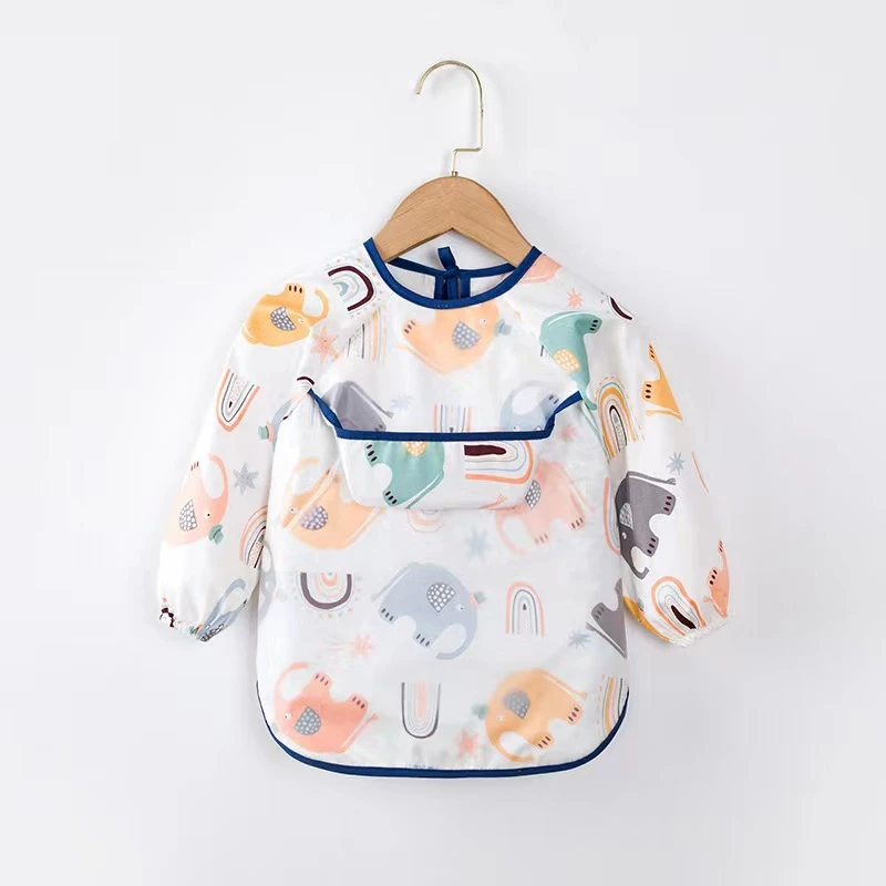 cartoon long sleeve bibs baby cotton waterproof reversible kids eating cartoon apron feeding burp bib accessories newborn