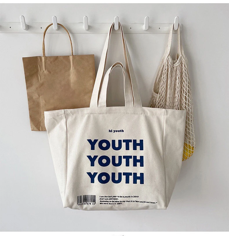 Wholesale Travel Recycled Sublimation Shoulder Shopping College Cotton Custom Printed Logo Women Canvas Tote Bag