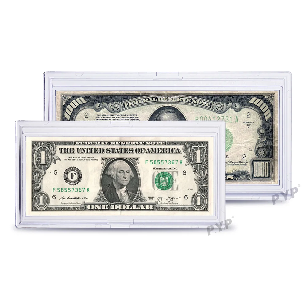 US Regular Bill Deluxe Currency Snaplocks Holders Double-Polished Clear Vinyl Bill Protector Sleeves for Numismatics Collectors