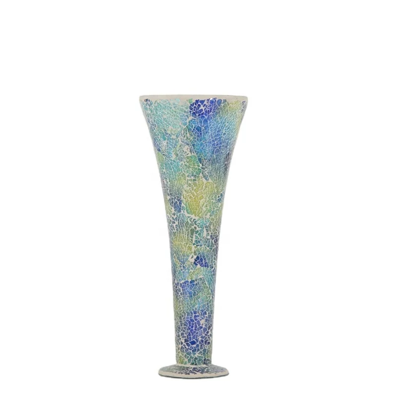 Handmade Multicolor Mosaic Modern Glass Tall Flower Vase For Home Decoration